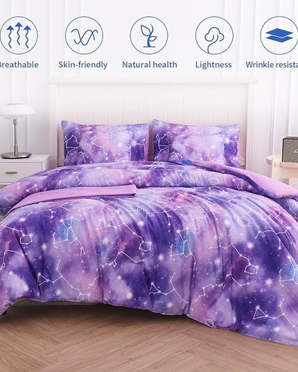 Twin Comforter Set for Girls Galaxy Bedding 7pieces, Ombre Bedding Comforter Sets Rainbow Comforter, Glitter Bedding Twin Teen Comforter Sets for Girls（Multicolor - LeafyLoom