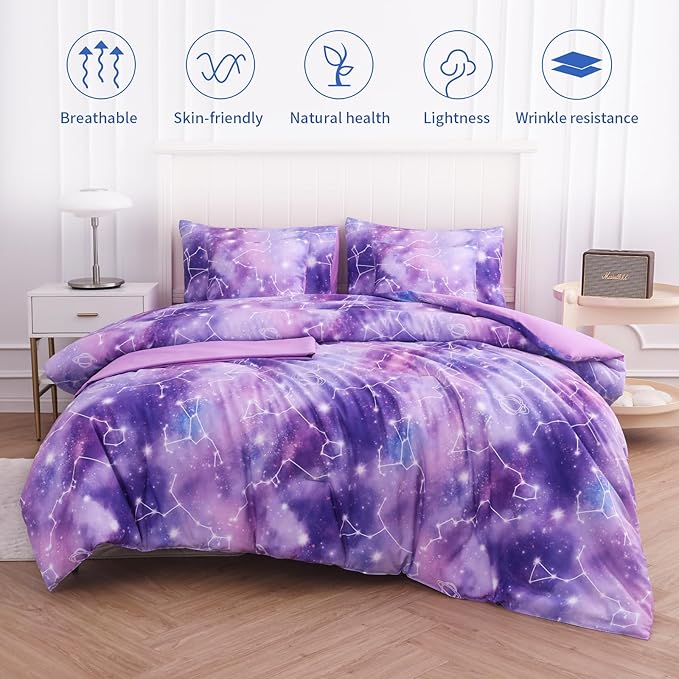 Twin Comforter Set for Girls Galaxy Bedding 7pieces, Ombre Bedding Comforter Sets Rainbow Comforter, Glitter Bedding Twin Teen Comforter Sets for Girls（Multicolor - LeafyLoom