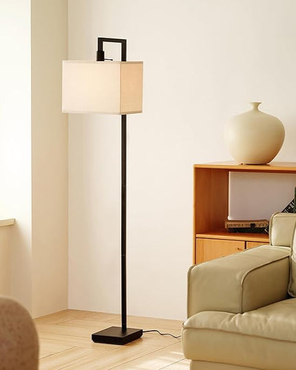 Globe Electric 61000052 60" Floor Lamp, Matte Black, Square White Fabric Shade, On/Off Rotary Switch on Socket, Square Rod, Reading Lamp, Home Office Accessories, Home Décor, Home Improvement - LeafyLoom