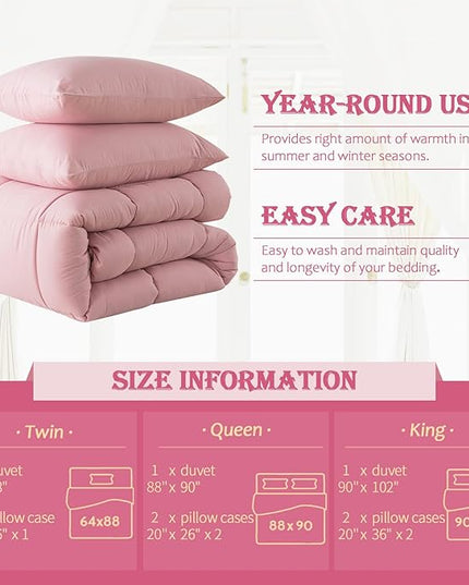 WhatsBedding Pink Comforter Set, Twin Lightweight Comforter Duvet Set for Summer,3 Pieces - LeafyLoom