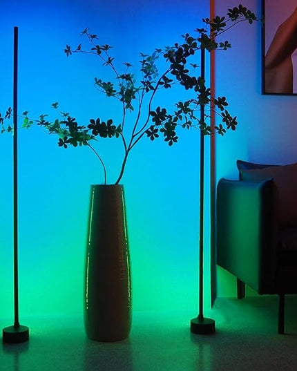 AIZAWA Led Corner Lamp 2-Pack, RGBICW Color Changing Floor Lamp with App and Remote Control, Creative DIY Modes, Music Sync, Led Corner Light for Living Room, Bedroom, and Gaming Room - LeafyLoom