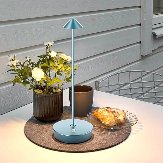 Set of 2 Rechargeable Cordless Table Lamp,6000mAh LED Battery Operated Desk Lamp Touch 3 Color Dimming Portable Outdoor Waterproof Table Light for Patio/Restaurant/Dining/Home (Blue) - LeafyLoom