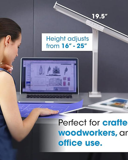 OttLite LED Desk Lamp with Sturdy Clamp - Extra Wide Lighting, Dimmable with 5 Brightness Settings & Energy Efficient Natural Daylight LEDs for Home Office, Computer Desk, Dorms & Workbench - LeafyLoom