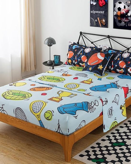 ADASMILE A & S Sports Comforter Set Twin for Boys Kids Bed in A Bag Comforter 6 Piece 3D Soccer Basketball Baseball Football Bedding Set for Kids Football Comforter with Sports Sheet Sets Home Decor - LeafyLoom