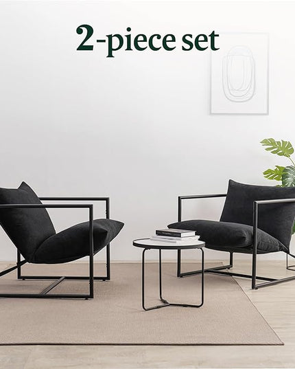 ZINUS Aidan Sling Accent Chair, Pack of 2, Metal Framed Armchair with Shredded Foam Cushioning, Black - LeafyLoom