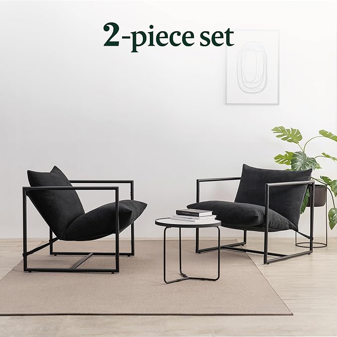 ZINUS Aidan Sling Accent Chair, Pack of 2, Metal Framed Armchair with Shredded Foam Cushioning, Black - LeafyLoom