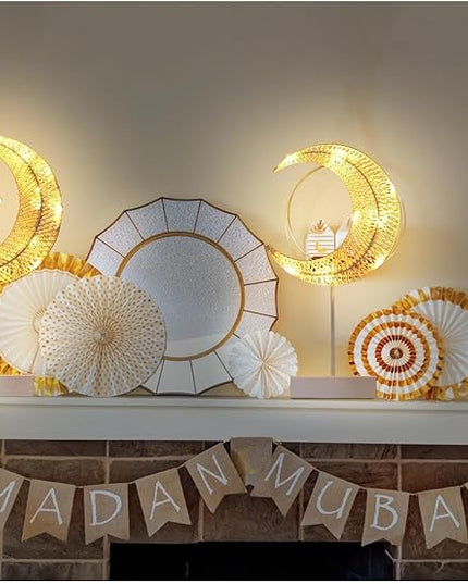 Rustic Moon Lamp for Ramadan Decor, Battery Operated Ramadan Lights for EID Mubarak Decorations, Office Desk, Cabinet, Bedroom Bedside Living Room Decor, Dining Centerpiece Table Decorations - LeafyLoom