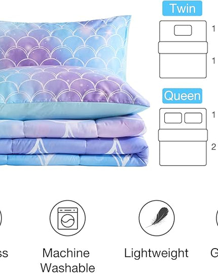beeweed 3 Piece Kid Comforter Set Queen Size, Colorful Scale Bedding Set for Teen Boys Girls - LeafyLoom