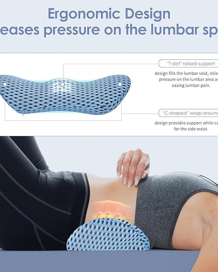 Lumbar Support Pillow Ergonomic Memory Foam, Relieve Back Pain, CMFY Breathable & Detachable & Washable, Perfect for Office Chairs, Car Seats, Beds (Blue) - LeafyLoom