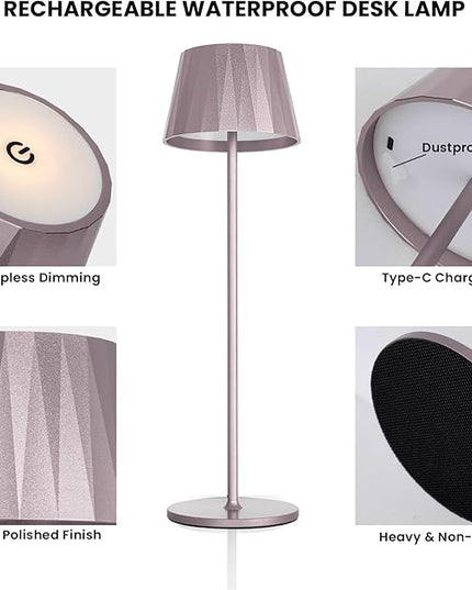 Modern LED Cordless Table Lamp,5200mAh Rechargeable Desk Lamp with Stepless Dimming, Touch Waterproof Night Light for Bedroom Outdoor Bar RV Kitchen (Purplish-Brown, 3000K, Warm White) - LeafyLoom