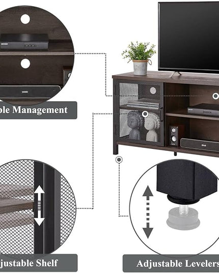 FATORRI Industrial Entertainment Center for TVs up to 65 Inch, Rustic Wood TV Stand, Large TV Console and TV Cabinet for Living Room (60 Inch Wide, Walnut Brown) - LeafyLoom