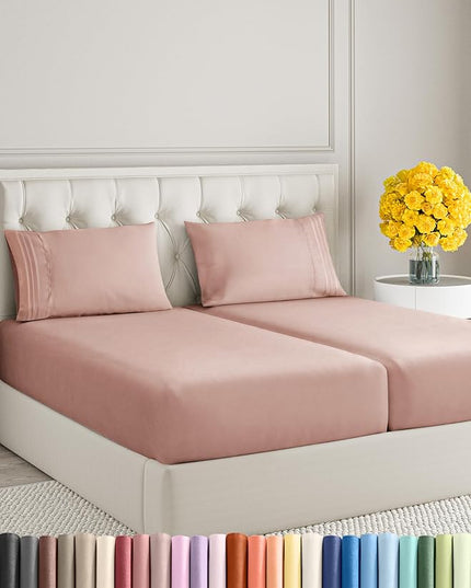 Split King Size 5 Piece Sheet Set - Comfy Breathable & Cooling Sheets - Hotel Luxury Bed Sheets for Women & Men - Deep Pockets, Easy-Fit, Soft & Wrinkle Free Sheets - Mauve Oeko-Tex Bed Sheet Set - LeafyLoom