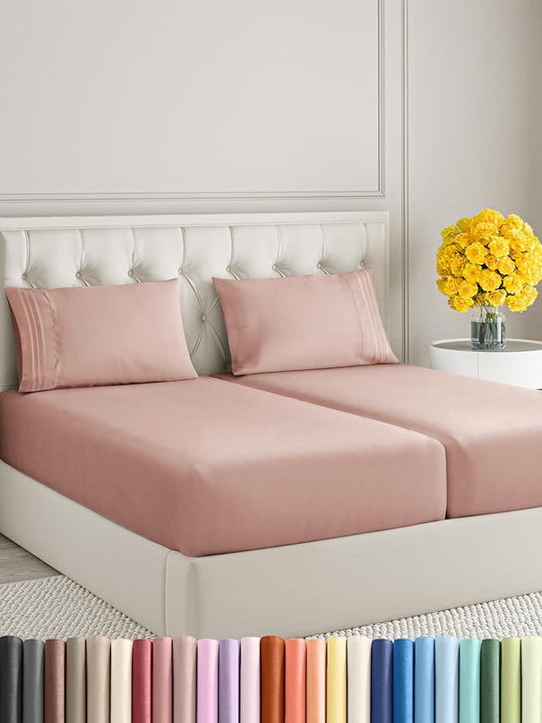 Split King Size 5 Piece Sheet Set - Comfy Breathable & Cooling Sheets - Hotel Luxury Bed Sheets for Women & Men - Deep Pockets, Easy-Fit, Soft & Wrinkle Free Sheets - Mauve Oeko-Tex Bed Sheet Set - LeafyLoom