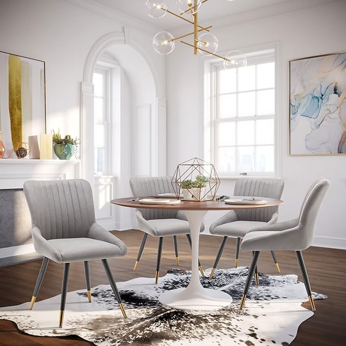 Alunaune Upholstered Grey Dining Chairs Set of 2 Modern Kitchen Chairs, Mid Century Accent Chair Faux Suede Armless Leisure Chair Living Room Desk Side Chair - LeafyLoom