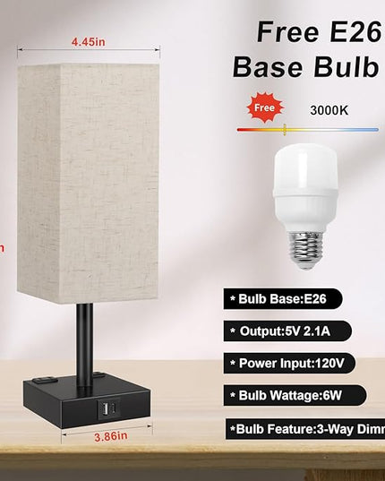 Touch Bedside Table Lamp For Nightstand - 3-Way Dimmable Night Lamp with USB A + Type C Charging Ports and two AC Outlets, Small Desk Light with E26 LED Bulb for Bedroom Living Room Dorm, BEIGE - LeafyLoom