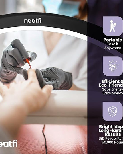 Neatfi Half Moon LED Table Lamp for Estheticians, Nail Tech, and Cosmetician, 1600 Lumens, Dimmable, 3 Light Modes, 40W, 2700K-5600K, Nail Art, Facial, Waxing, Threading, Tattoo (Modern, Black) - LeafyLoom