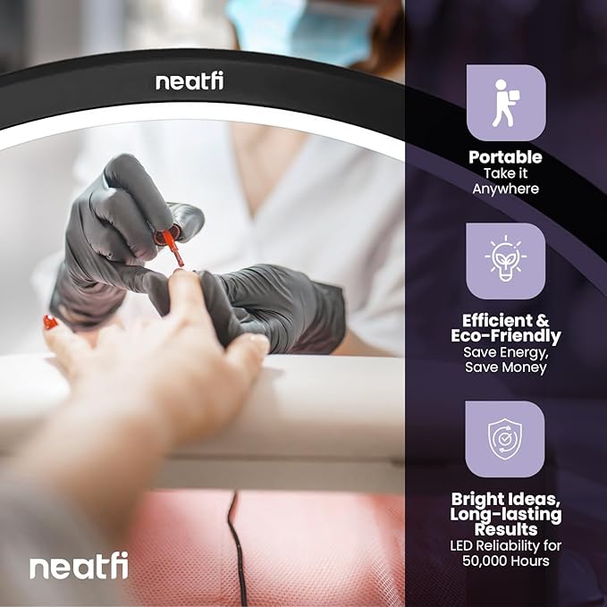 Neatfi Half Moon LED Table Lamp for Estheticians, Nail Tech, and Cosmetician, 1600 Lumens, Dimmable, 3 Light Modes, 40W, 2700K-5600K, Nail Art, Facial, Waxing, Threading, Tattoo (Modern, Black) - LeafyLoom