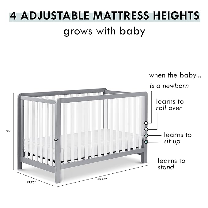 Carter's by DaVinci Colby 4-in-1 Low-Profile Convertible Crib in Grey and White, Greenguard Gold Certified - LeafyLoom