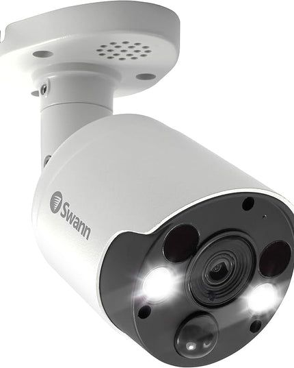 Swann Home Security Camera, POE Cat5e NVR 4K HD Video, Indoor or Outdoor Wired Surveillance CCTV, Color Night Vision, Heat Motion Detection, LED Lights, Metal Housing, Face Recognition, 2-Way Talk SwannUSA