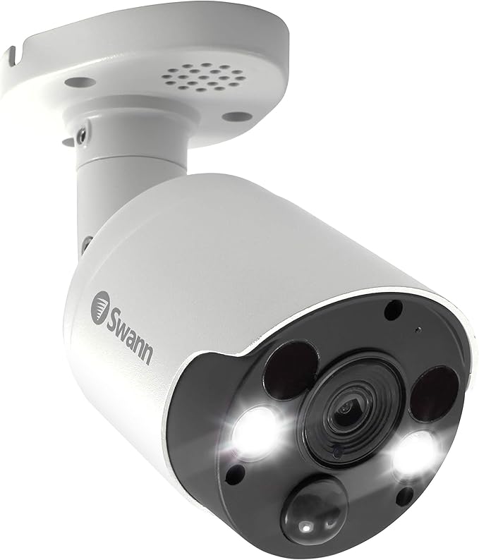 Swann Home Security Camera, POE Cat5e NVR 4K HD Video, Indoor or Outdoor Wired Surveillance CCTV, Color Night Vision, Heat Motion Detection, LED Lights, Metal Housing, Face Recognition, 2-Way Talk SwannUSA
