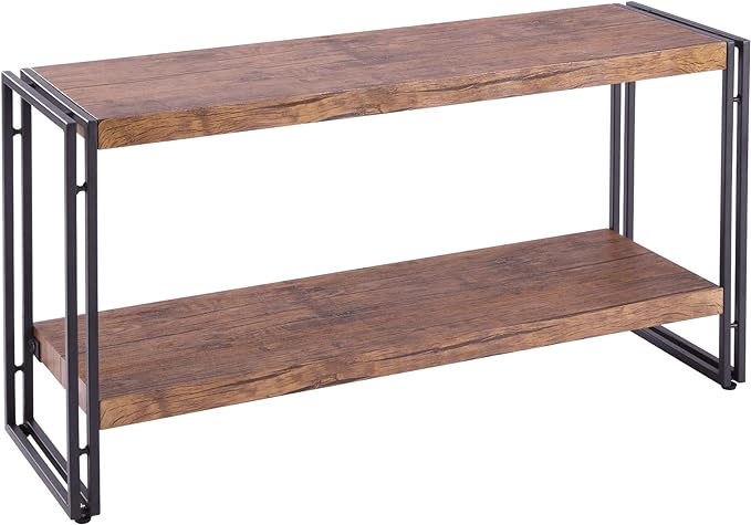 2 Shelf Bookcase Small Display Book Shelf Rustic Industrial, Brown - LeafyLoom