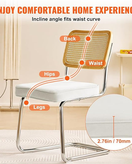 VEVOR Rattan Dining Chairs Set of 2, Mid Century Modern Dining Chair, Upholstered Velvet Accent Chair with Rattan Back, Retro Dining Room Kitchen Chair for Living Room, Bedroom, Office (18.1 Inch) - LeafyLoom