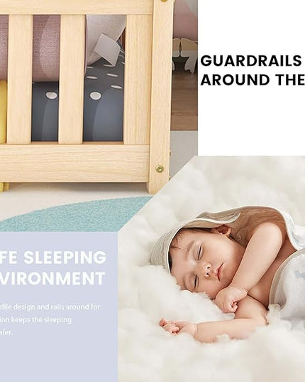 Multifunctional Twin Size Floor Bed with Safety Guardrails and Door, Removable Wood Slats, Montessori Beds Frame for Toddlers, Easy Assembly, for Boys and Girls Room, Natural - LeafyLoom