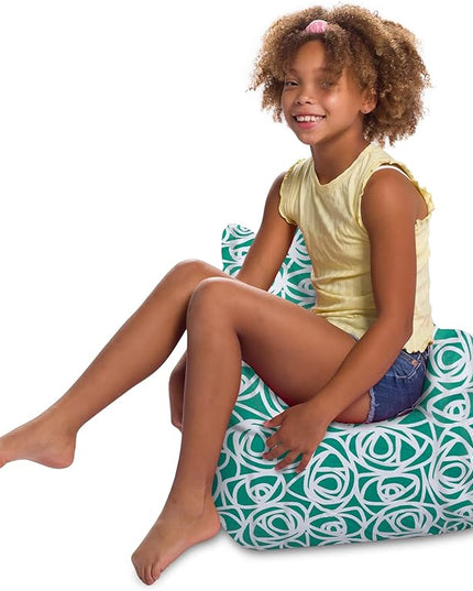 Posh Creations Structured Comfy Bean Bag Chair for Gaming, Reading, and Watching TV, Pasadena Chair, Canvas - Roses Mint - LeafyLoom