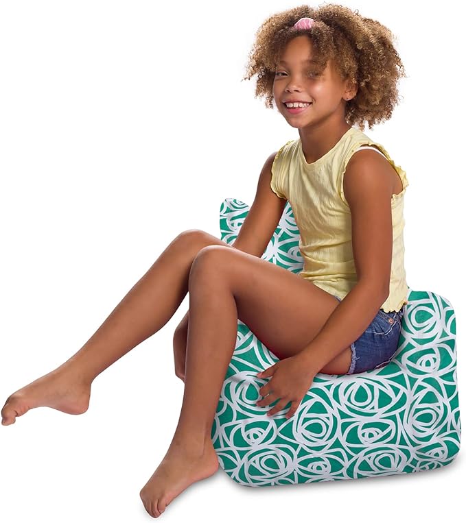 Posh Creations Structured Comfy Bean Bag Chair for Gaming, Reading, and Watching TV, Pasadena Chair, Canvas - Roses Mint - LeafyLoom