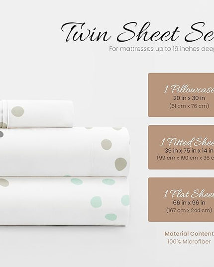 Linen Market 3 Piece Twin Bedding Sheet Set (Light Gray Dots) - Sleep Better Than Ever with These Ultra-Soft & Cooling Bed Sheets for Your Twin Size Bed - Deep Pocket Fits 16" Mattress - LeafyLoom