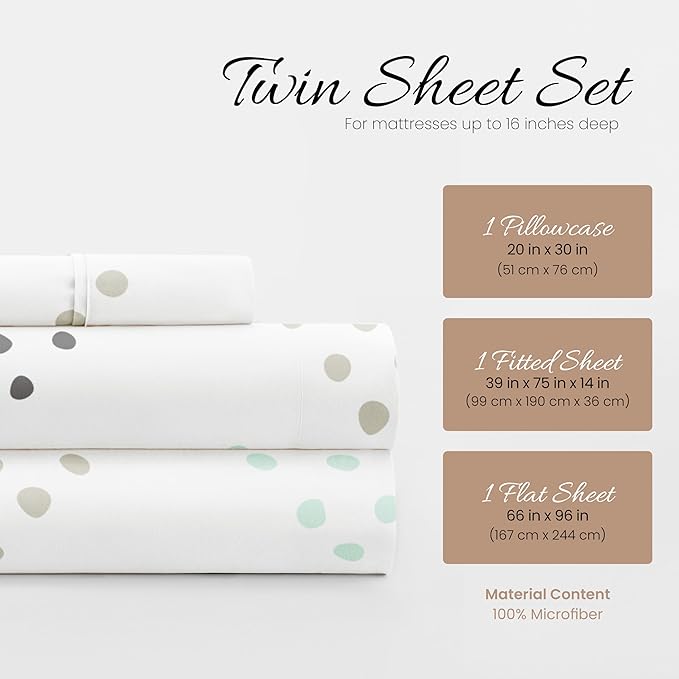 Linen Market 3 Piece Twin Bedding Sheet Set (Light Gray Dots) - Sleep Better Than Ever with These Ultra-Soft & Cooling Bed Sheets for Your Twin Size Bed - Deep Pocket Fits 16" Mattress - LeafyLoom