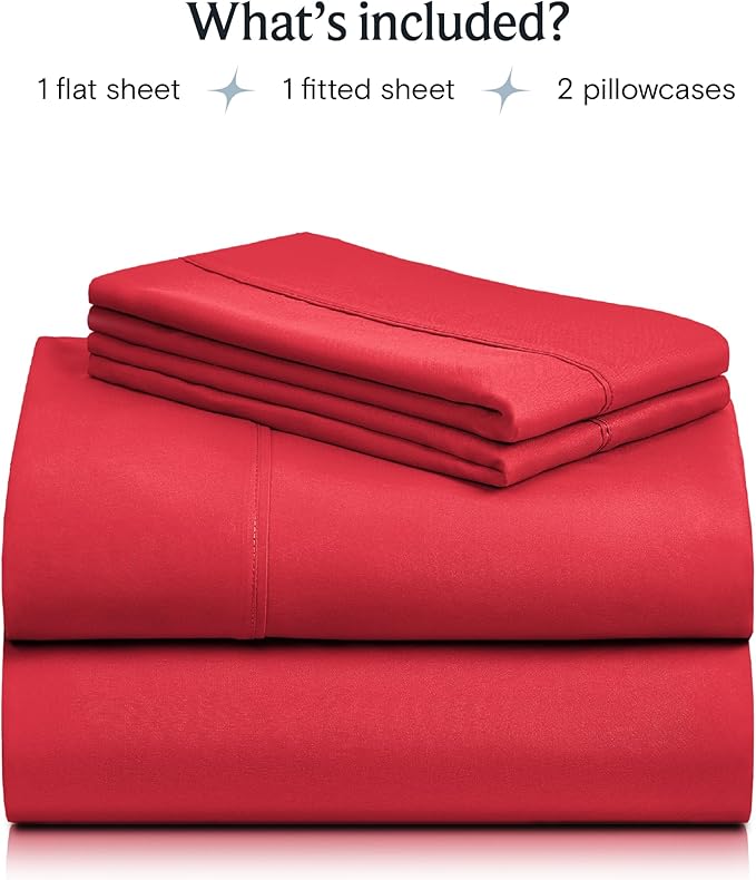 LuxClub Twin XL Sheets - Soft Twin Bed Sheets for-Boys-and-Girls-4 PC Deep Pockets 18" Eco Friendly Wrinkle Free-Kids-Fitted Sheets Machine Washable Hotel Bedding Silky Soft - Red Twin XL - LeafyLoom