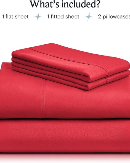LuxClub 4 PC Sheet Twin Size Sheet Set Bed Sheets Deep Pockets 18" Eco Friendly Wrinkle Free-Kids-Fitted Sheets Machine Washable Hotel Bedding Silky Soft - Red Twin - LeafyLoom