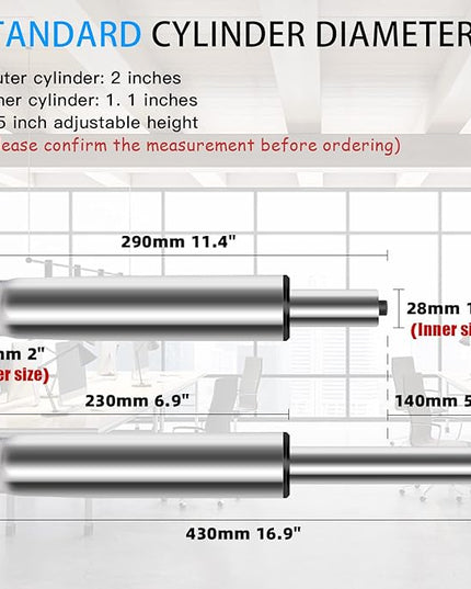 5.5 inch Office Chair Cylinder Replacement,Heavy Duty Gas Lift Cylinder for Office Desk Chairs/Gaming Chair,Gas Lift Hydraulic/Pneumatic Piston, Universal Size (Silver) - LeafyLoom