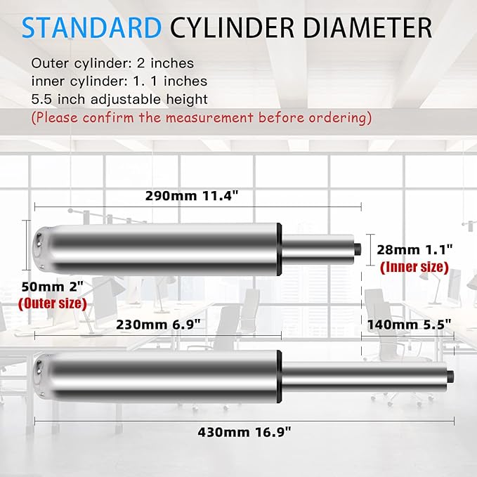5.5 inch Office Chair Cylinder Replacement,Heavy Duty Gas Lift Cylinder for Office Desk Chairs/Gaming Chair,Gas Lift Hydraulic/Pneumatic Piston, Universal Size (Silver) - LeafyLoom