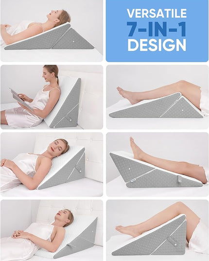 Forias Wedge Pillow for Sleeping 7-in-1 Foldable Bed Wedge Pillow for After Surgery 9 &12 Inch Adjustable Memory Foam Triangle Pillow Wedge for Acid Reflux Gerd Snoring Back Knee Pain - LeafyLoom