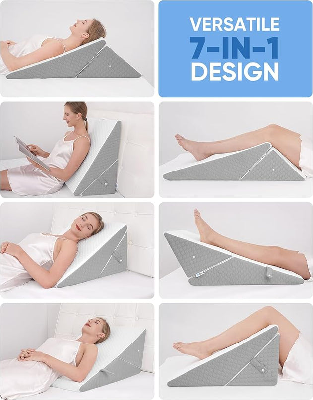 Forias Wedge Pillow for Sleeping 7-in-1 Foldable Bed Wedge Pillow for After Surgery 9 &12 Inch Adjustable Memory Foam Triangle Pillow Wedge for Acid Reflux Gerd Snoring Back Knee Pain - LeafyLoom