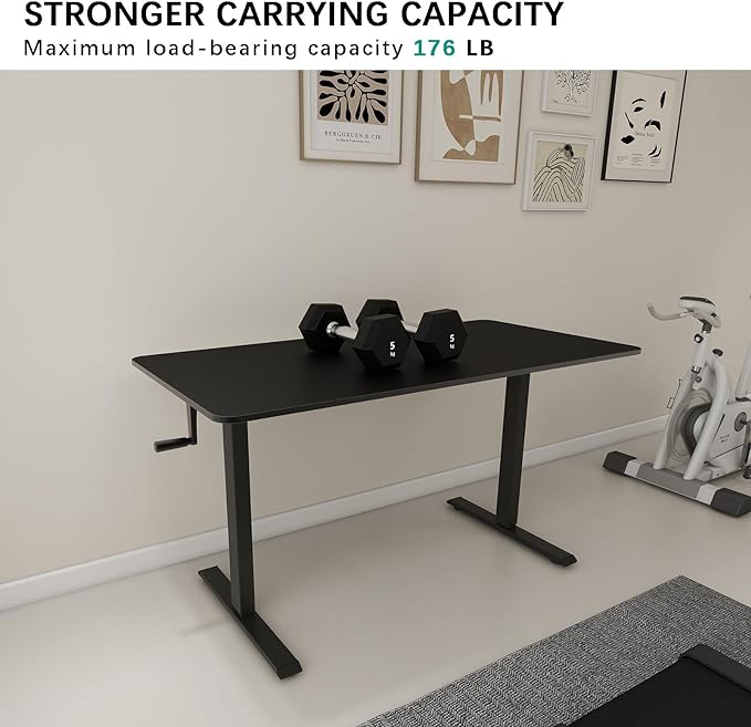 Whole Piece DeskTop Manual Standing Desk Adjustable Height- Crank Stand Up Desk, Sit Stand Desk with Frame Computer Desk 48 x 24 Inch - LeafyLoom