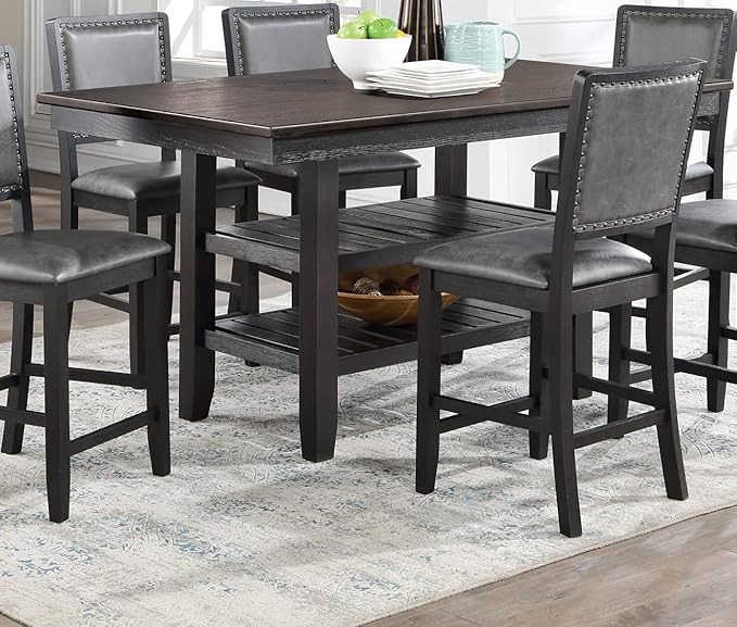 NicBex 64Inch Rectangular Dining Table,Counter Height Kitchen Table with Rubber Wood MDF Tabletop and 2 Storage Shelves for 6 to 8,Large Dining Room Table for Kitchen,Dining Living Room,Coffee - LeafyLoom