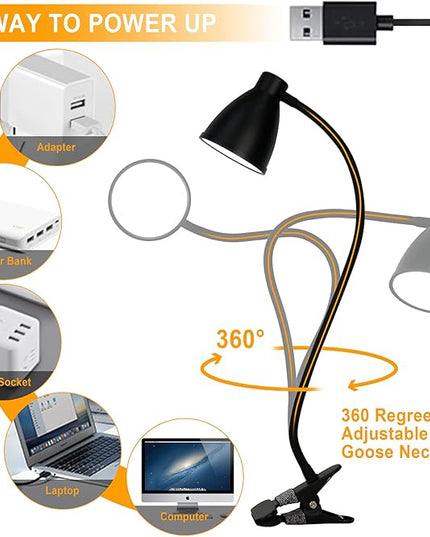 BOHON Desk Lamp 3 Color Modes 10 Brightness Dimmer Reading Light 10W 38 LED Clamp Lamp with Auto Off Timer 360° Flexible Gooseneck Clip on Light for Bed Bedside, AC Adapter Include - LeafyLoom