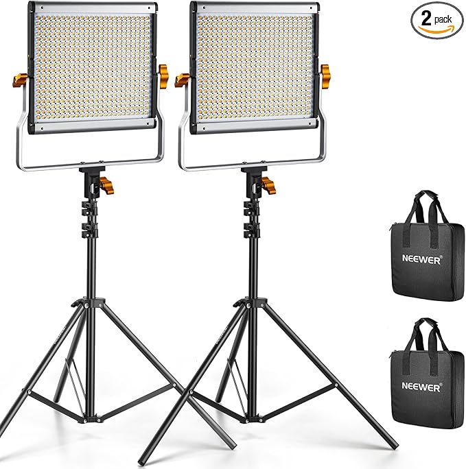 Neewer 2 Packs Dimmable Bi-Color 480 LED Video Light and Stand Lighting Kit Includes: 3200~5600K CRI 96+ LED Panel with U Bracket, 75 inches Light Stand for YouTube Studio Photography, Video Shooting Neewer
