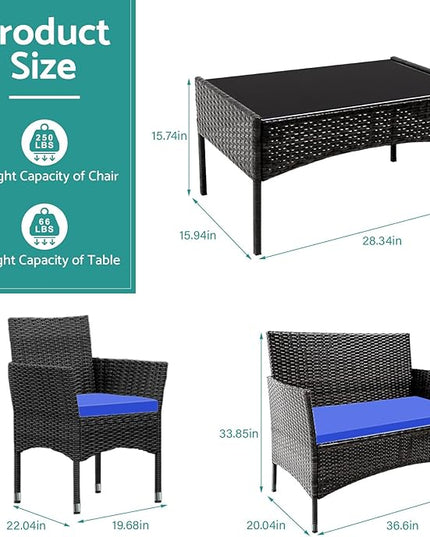 Patio Furniture, 4 Piece Conversation Set, Outdoor Wicker Rattan Table and Chairs, Sectional Sofa with Thick Cushion for Garden, Yard, or Porch, Dark Brown - LeafyLoom
