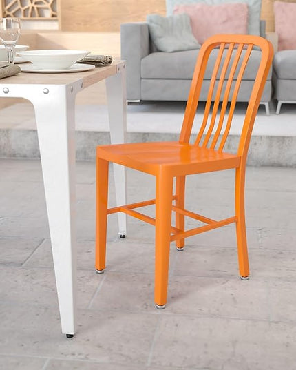 Flash Furniture Commercial Grade Orange Metal Indoor-Outdoor Chair - LeafyLoom