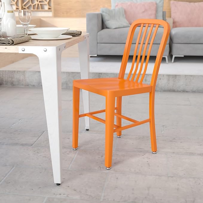 Flash Furniture Commercial Grade Orange Metal Indoor-Outdoor Chair - LeafyLoom