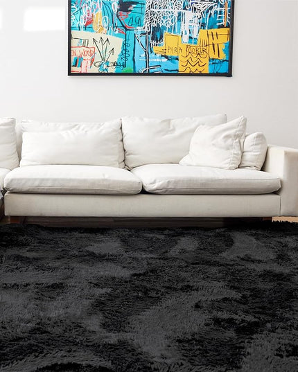 Ophanie Machine Washable Upgrade 8x10 Rugs for Living Room, Black, Fluffy Shaggy Soft Area Rug, Black Non-Slip Indoor Floor Carpet for Bedroom, Kids Baby Boys Teen Dorm Home Decor Aesthetic, Nursery - LeafyLoom