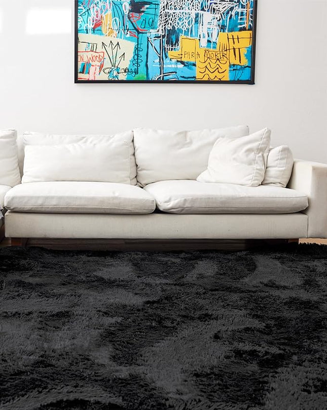Ophanie Machine Washable Upgrade 8x10 Rugs for Living Room, Black, Fluffy Shaggy Soft Area Rug, Black Non-Slip Indoor Floor Carpet for Bedroom, Kids Baby Boys Teen Dorm Home Decor Aesthetic, Nursery - LeafyLoom