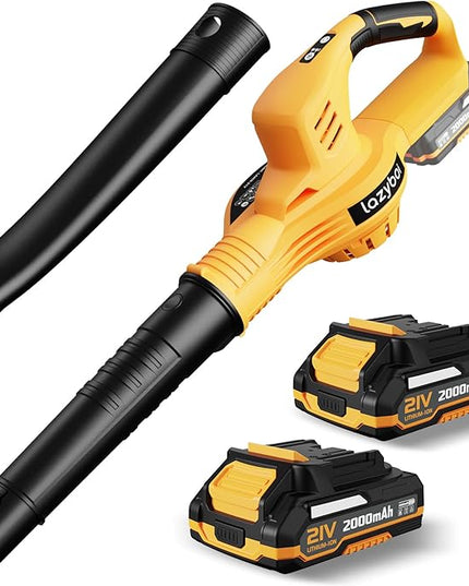 Leaf Blower Cordless - 21V Electric Cordless Leaf Blower with 2 Batteries and Charger, 2 Speed Mode, 2.0Ah Lightweight Battery Powered Leaf Blowers for Lawn Care, Patio, Blowing Leaves Lemon Yellow - LeafyLoom
