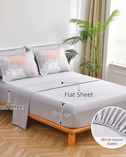 Floral Comforter Set King 7 Piece Bed in a Bag Coral Flower Comforter with Sheet Set Soft Micorfiber Bedding Set (1 Comforter,2 Pillow Shams,1 Flat Sheet,1 Fitted Sheet,2 Pillowcases) - LeafyLoom