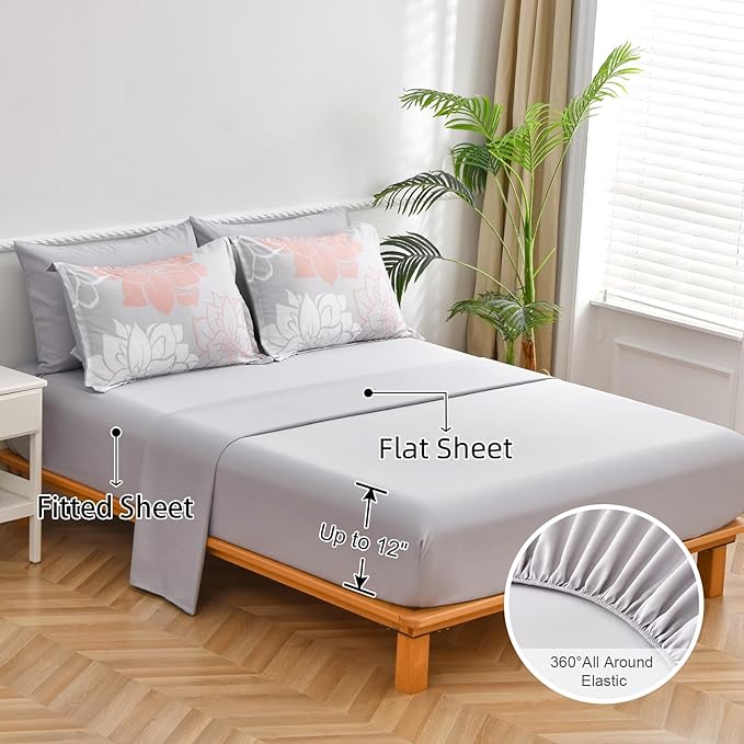Floral Comforter Set King 7 Piece Bed in a Bag Coral Flower Comforter with Sheet Set Soft Micorfiber Bedding Set (1 Comforter,2 Pillow Shams,1 Flat Sheet,1 Fitted Sheet,2 Pillowcases) - LeafyLoom