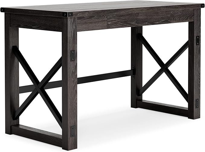 Signature Design by Ashley Freedan Rustic Farmhouse Home Office Desk, Dark Gray - LeafyLoom